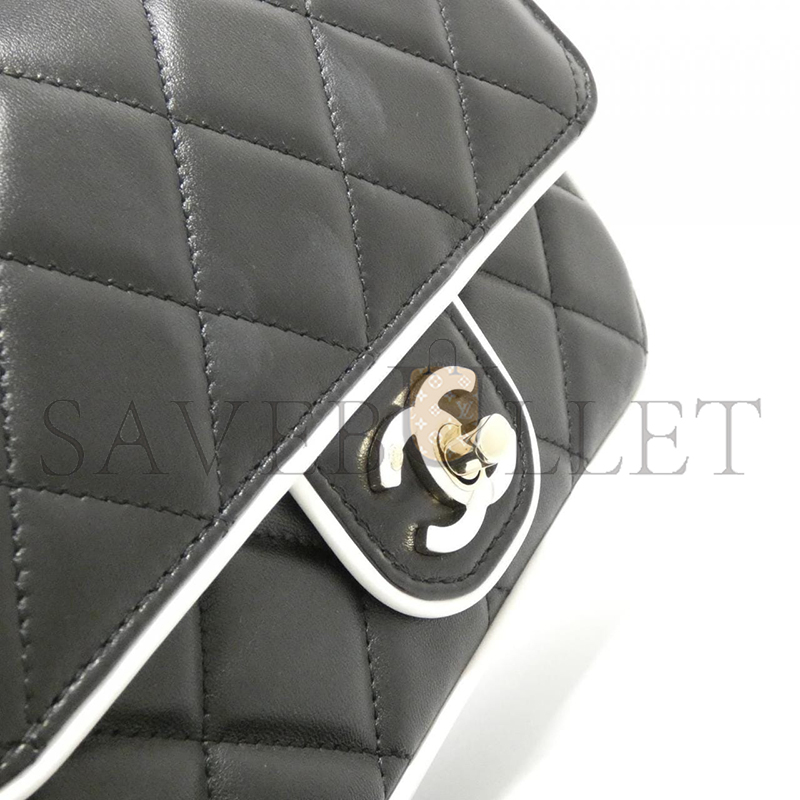 CHANEL BLACK AND WHITE FLAP SHEEPSKIN SHOULDER BAG AS5151 (15*12*3.5cm)